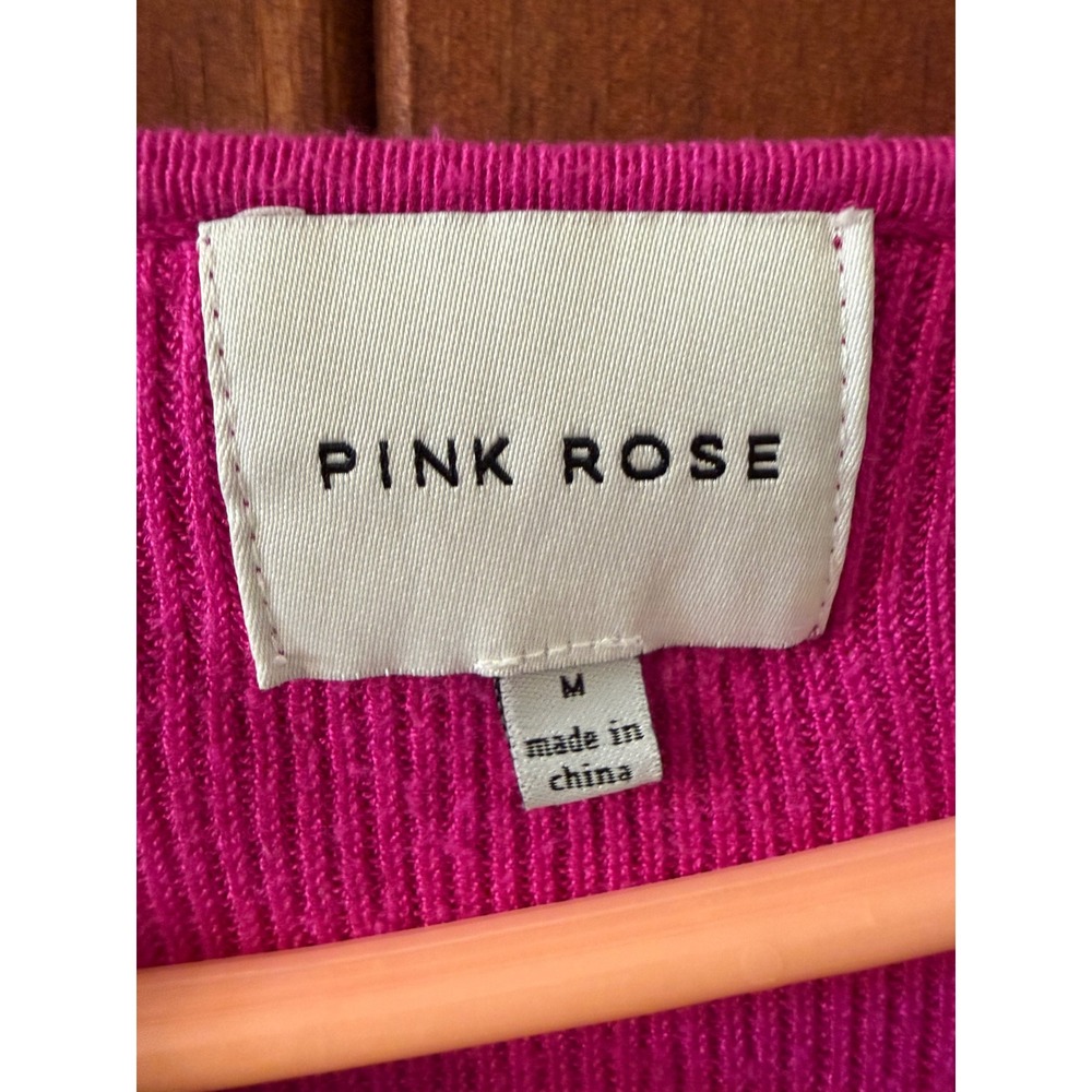 Pink Rose Fuchsia Pink Ribbed Knit Sweetheart Neck Long Sleeve Sweater Medium - Picture 3 of 3